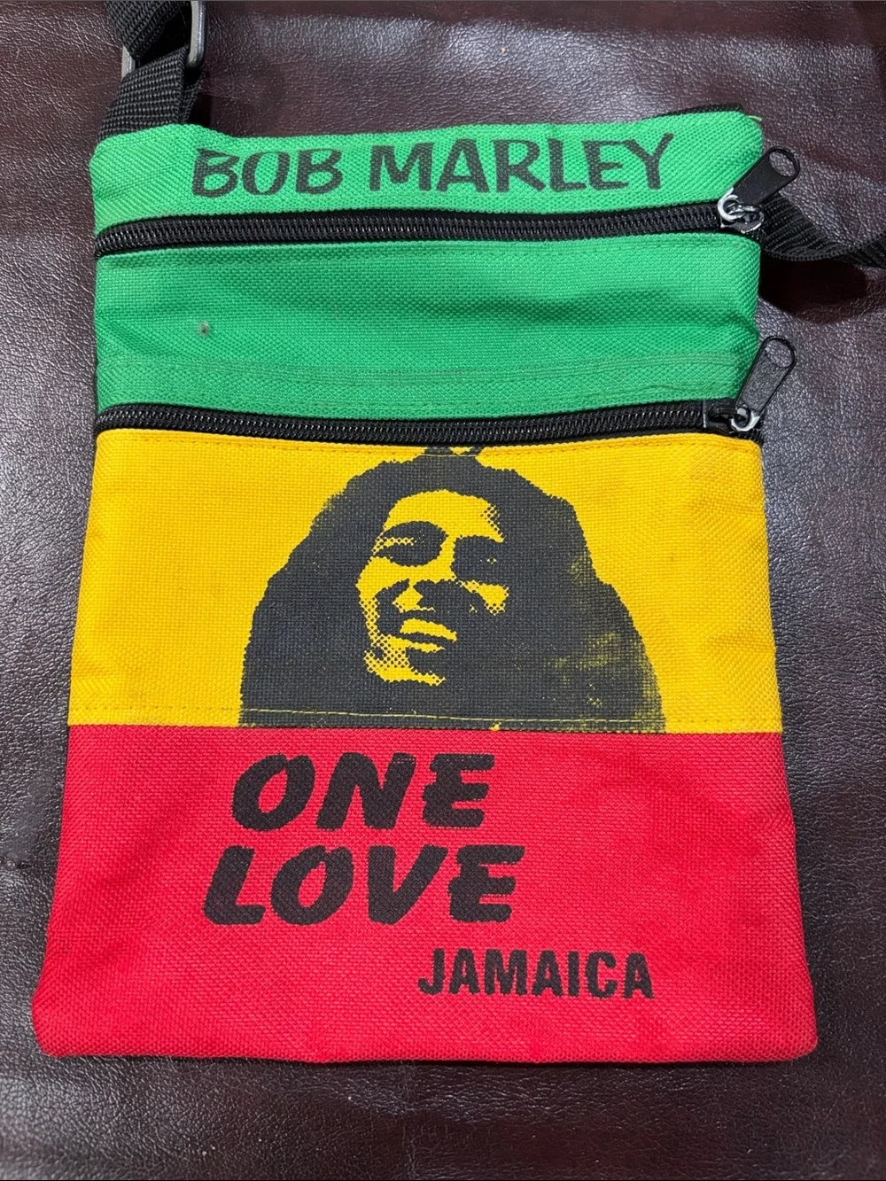 One Love Bob Marley Crossbody Sling Bag - Red/Yellow/Green